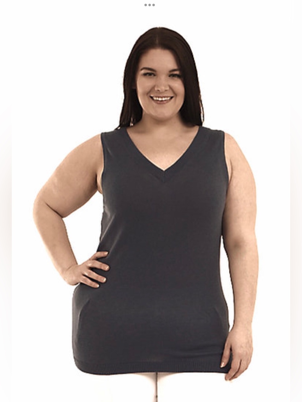 Plus (Full Figure) V-Neck Sleeveless Knit Tank Top-Black